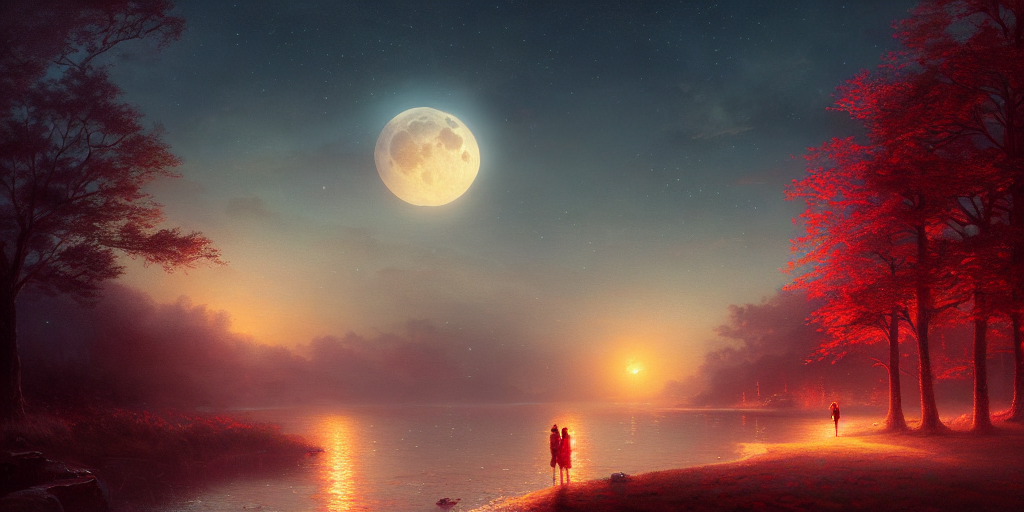 Red Moon, Dreamy Beautiful Landscape, Environment, Colors, F...