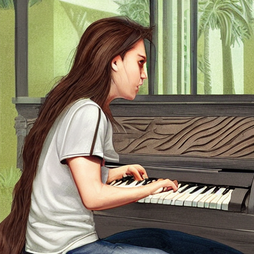 A Young Woman Wearing A Jurassic Park T - Shirt Is Playing A...