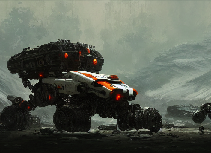 Robotic Rover With White, Black And Orange Accents, Fantasy...