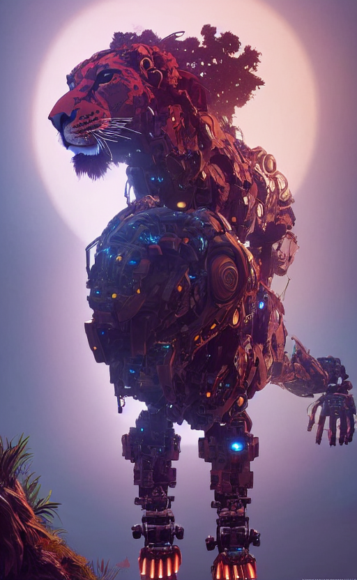 Symmetry Full Body Image Of A Hybrid Robot Lion In Magic Clo...