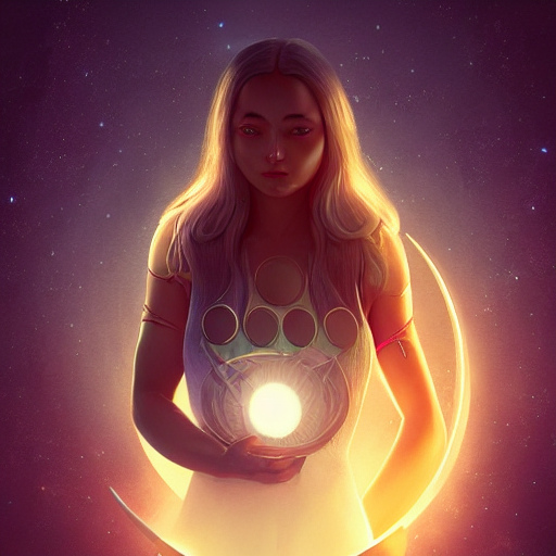 Artemis Holding The Moon In Her Hands, Closeup, Digital Art,...