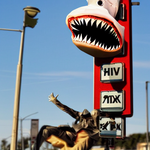 Shark Zombie Near A Traffic Light Hd