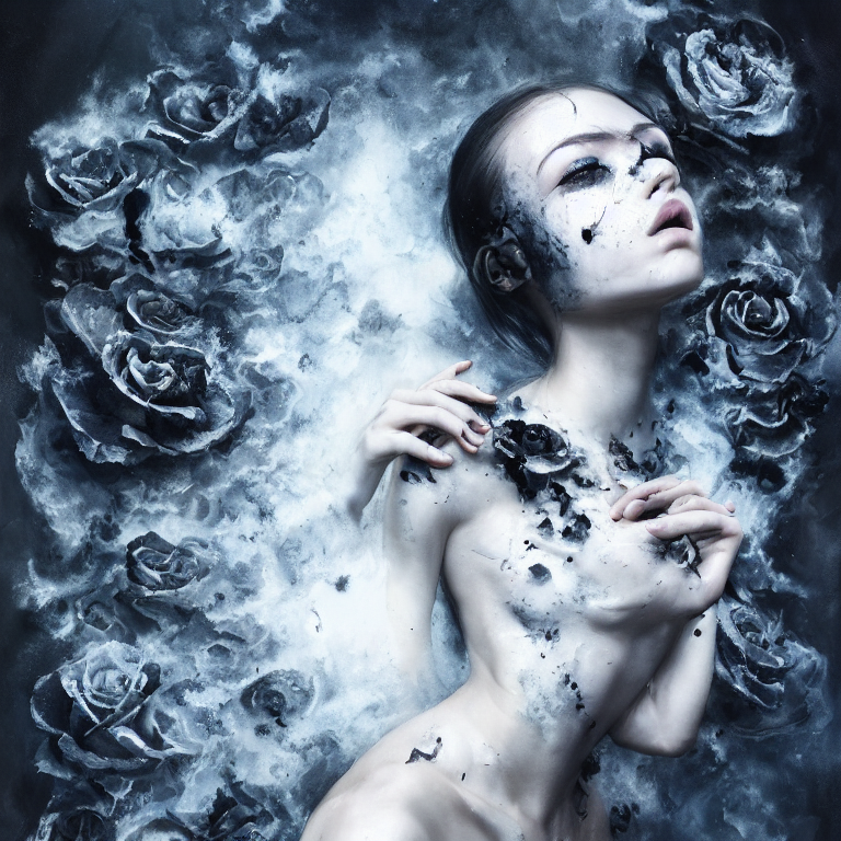 3 D, White And Black Smoke, Sun Rays, Young Woman Cute Model...