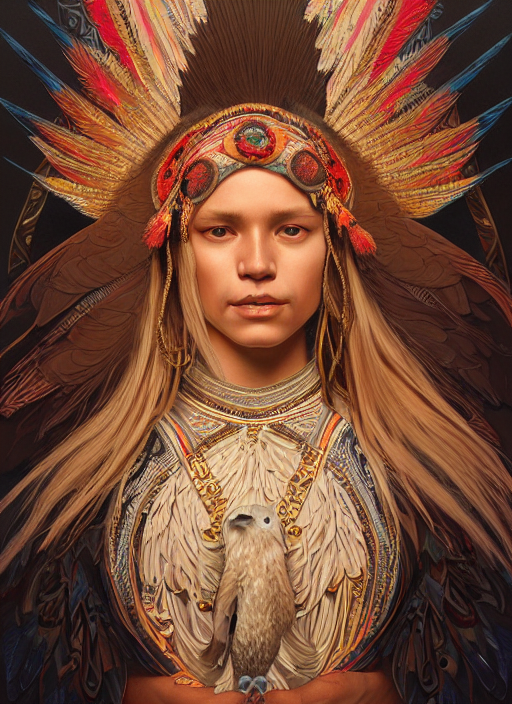 Portrait Of A Dancing Eagle Woman, Beautiful Blonde Haired L...
