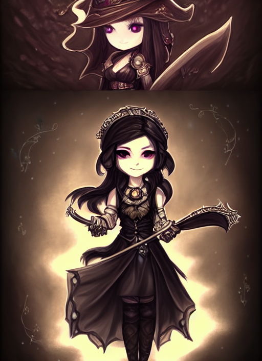 A Portrait Of Girl Bard In Black Dress, Fantasy, Dungeons An...