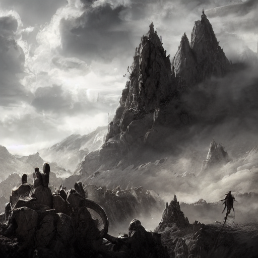 Demons And Gods, Harsh Landscape, Beautiful White Clouds, Dr... — Stable Diffusion AI Prompt: demons and gods, harsh landscape, beautiful white clouds, dramatic lighting, cin...