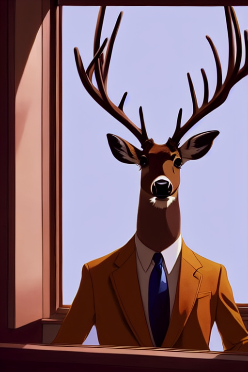 Animation Still Frame Of An A Deer In Suit Sitting On A Chai...