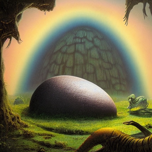 Little Spiders On Large Dinosaur Egg, Alien Dinosaur Close -...