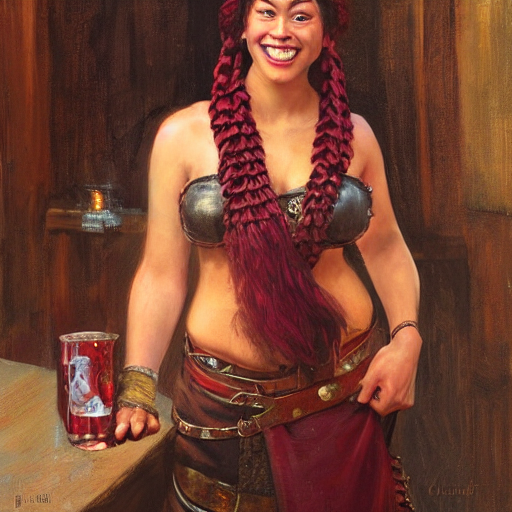 A Medieval Bartender Woman With Polynesian Ethnicity And A C...