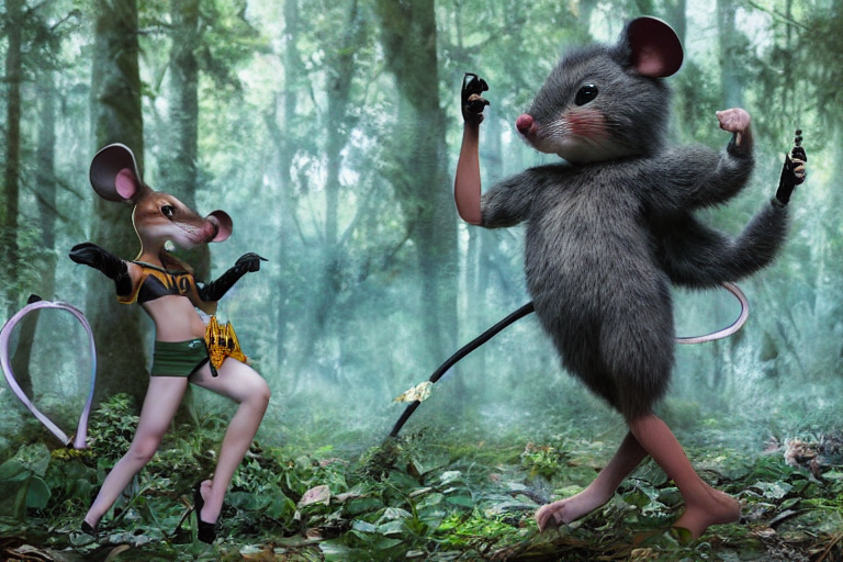 Anthropomorphic Mouse Animals, Dressed As A Raver Chick Danc...