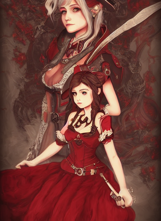 A Portrait Decals Of Girl Bard In Red Dress, Fantasy, Dungeo...