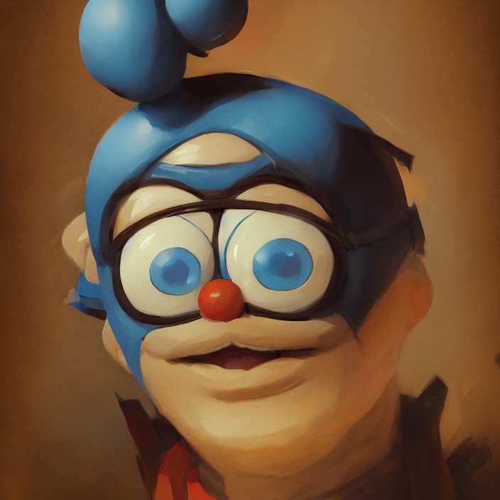 A Painting Of A Portrait Of Doraemon By Greg Rutkowski, Dark...