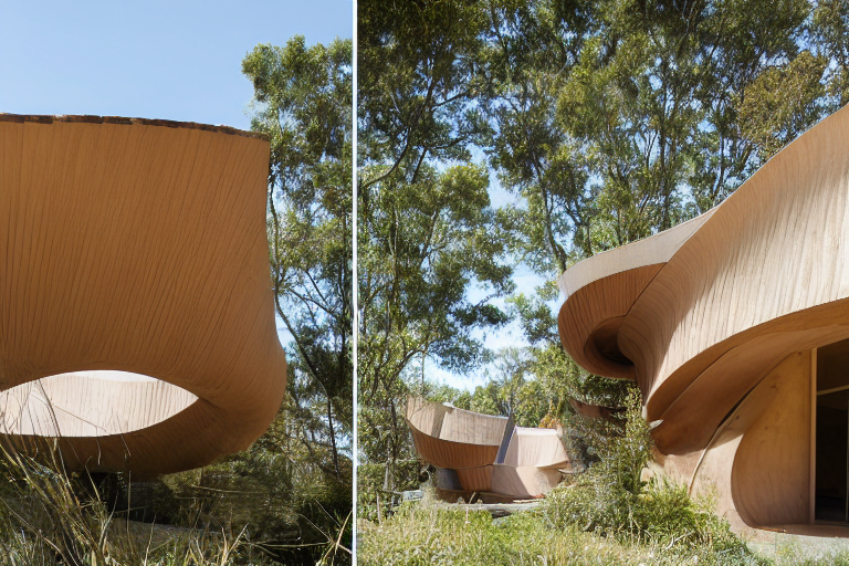 Architecture Photography Of A Sustainably Built Large Curvy... — Stable Diffusion AI Prompt: architecture photography of a sustainably built large curvy rammed earth and tim...