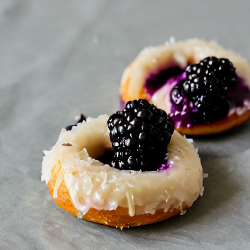 Blackberry Donut Glazed With Coconut Shavings And Hazelnut