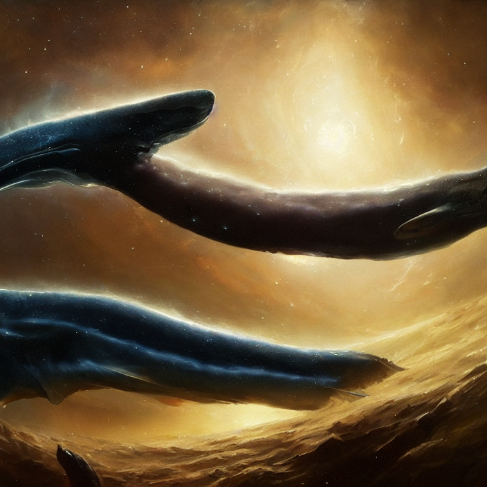 A Painting Of A Cosmic Nebula Whale By Greg Rutkowski, Dark...