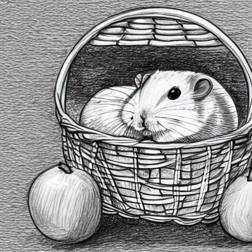 A Sketch Drawing Of A Hamster In A Fruit Basket,