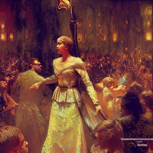 Joan Of Arc On The Dancefloor At A Modern Nightclub, Candid... — Stable Diffusion AI Prompt: joan of arc on the dancefloor at a modern nightclub, candid photo, style greg ru...