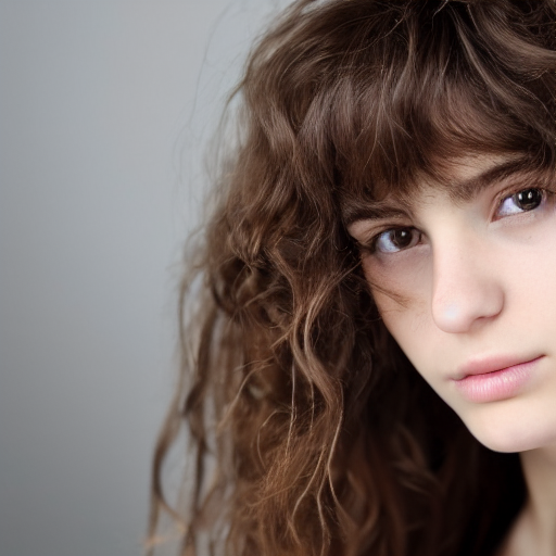 Portrait Of A Beautiful Teenage Girl, Wavy Brown Hair And Ba...