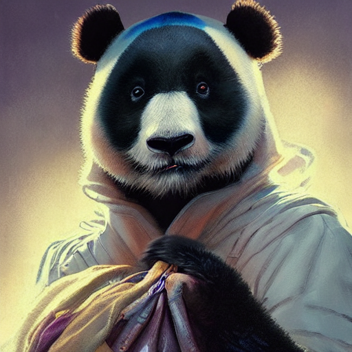 Highly Detailed Portrait Of Panda Holding A Bag, Intricate,...