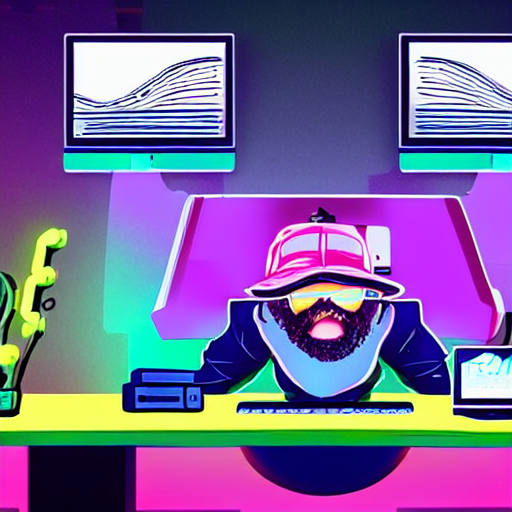 A Man Sitting On His Computer With A Backwards Hat Staring A...