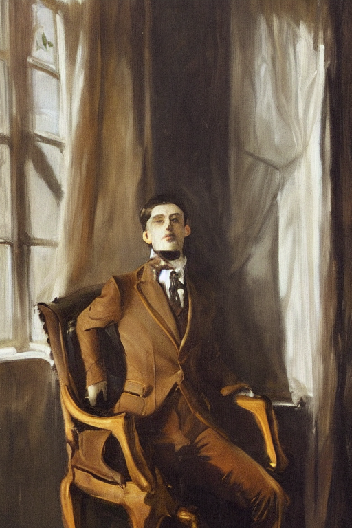 A Portrait Painting Of A Male Deer In Suit Sitting On A Chai...