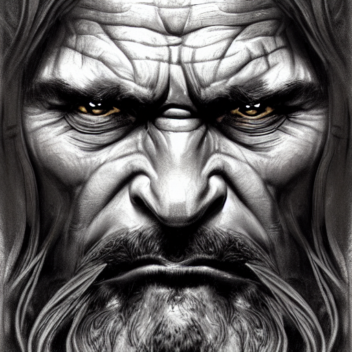 Painted Closeup Portrait Of Orc Man, Masculine, Fierce, Char...
