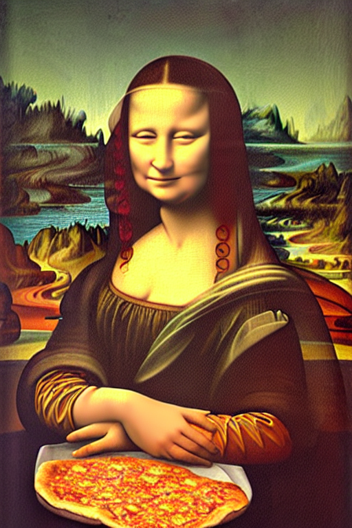 Painting Of A Beautiful Woman Holding A Slice Of Pizza, In T...