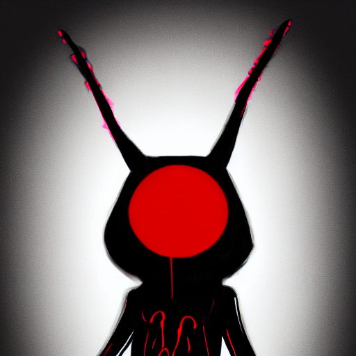 Horrific Anthropomorphic Pitch Black Creature With Glowing R...