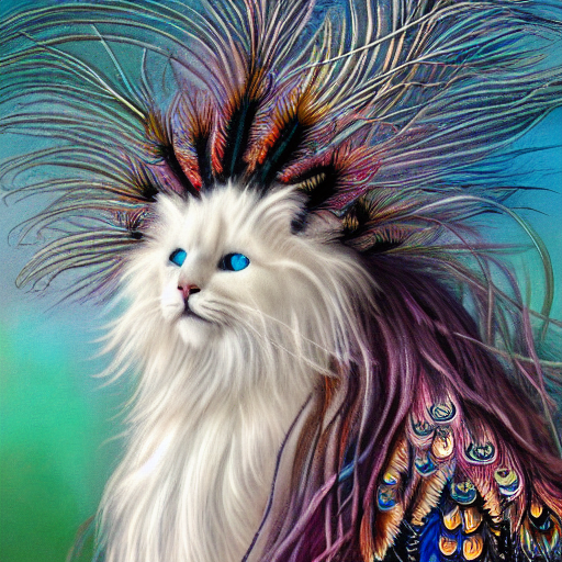Beautiful White Fluffy Long Haired Happy Cat With Long Flowi...