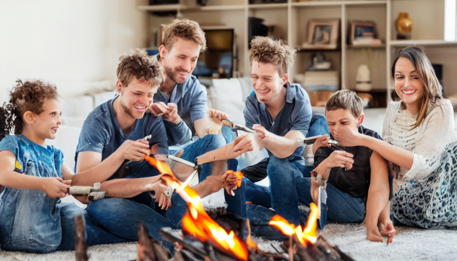 Happy Family Assembling Fire Missiles In Their Living Room O...