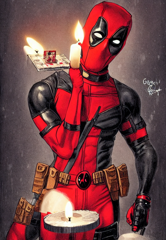 A Postcard With Still Film, Deadpool Holding A Birthday Cake...