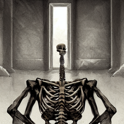 A Skeleton Peaking From Behind An Empty Throne, Detailed Dig...