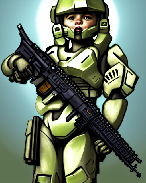 Fantasy Art Of A Baby Angel With M 4 A 1, Halo