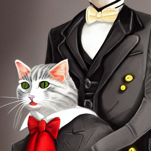 Steampunk Cat Friends Black Cat In Old Fashioned Dress And G... — Stable Diffusion AI Prompt: steampunk cat friends black cat in old fashioned dress and grey tabby cat in sui...