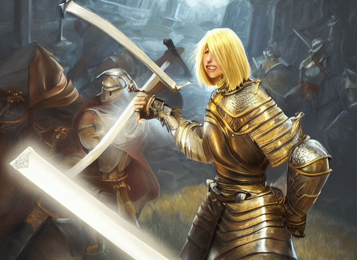 Blond Knight With Glasses In Sword Battle, Fantasy, Digital...