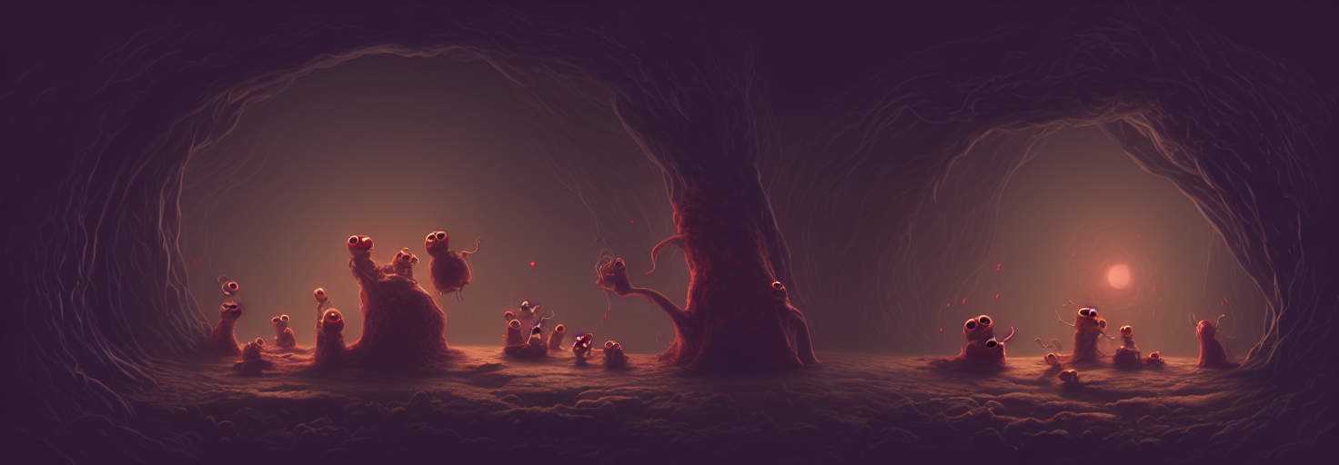 Whimsical Sinister Microscopic Creatures Sitting Around Insi...
