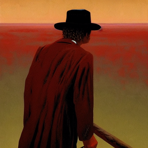A Man In Old - Fashioned Attire Seen From Behind Making His... — Stable Diffusion AI Prompt: a man in old - fashioned attire seen from behind making his way waist - deep in...