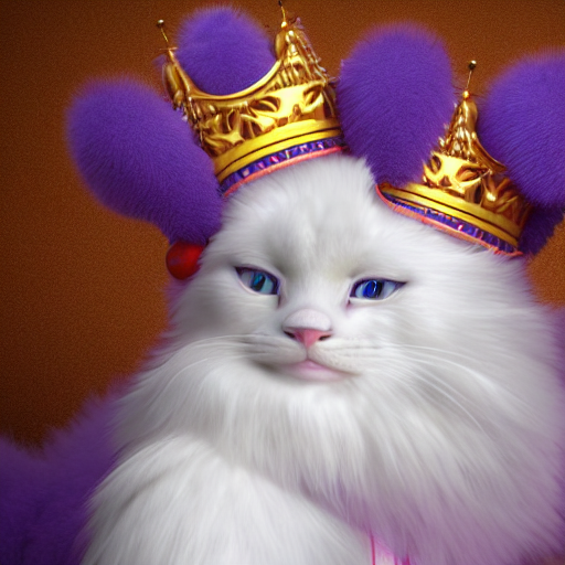 Fluffy Anthropomorphic White Cat Wearing Queen Robes And Cro...