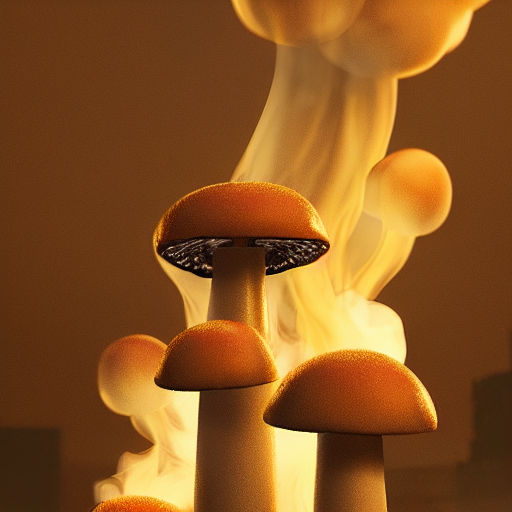 Large Mushrooms Billowing Smoke Like A Smoke Stack, Octane R...