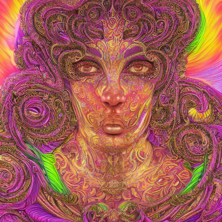 A Intricate Ornate Psychedelic Vibrant Image Of A Flower God...