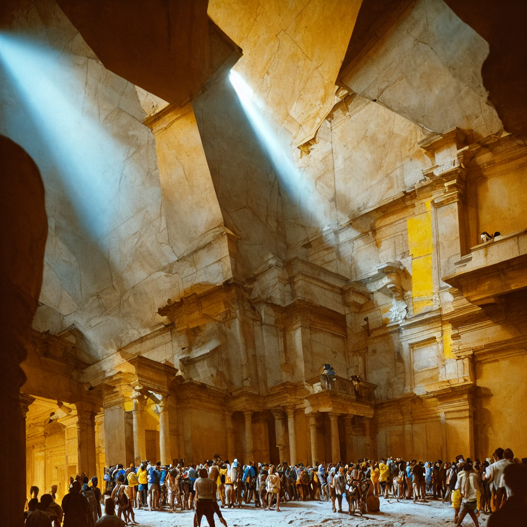 Pov In A Crowd Of Rhinoceros In Ancient Neoclassical Buildin...