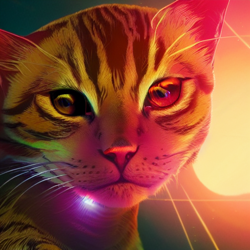 Synthwave Astronaut Tabby Cat, Golden Hour, Fantasy, Vivid C...