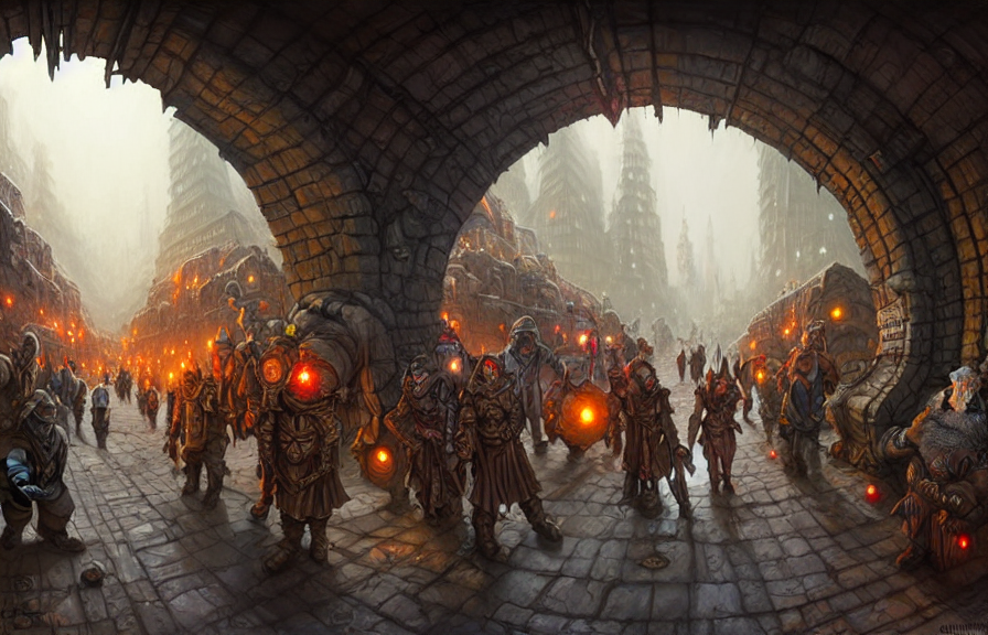 Busy Dwarven Tunnel City Metropolis Hyper Real Painting By C...