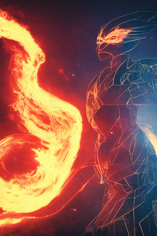 Burning Phoenix, Render Of A Cosmic Alchemist With A Giganti...