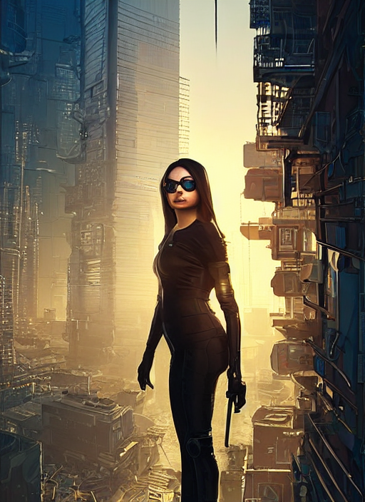 Portrait Of A Young Mila Kunis As A Cyberpunk Assassin Stand...