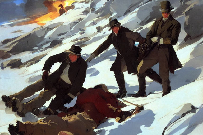 1 9 Century, Crashed Airplain Sticking In Snow, Huge Mountai...