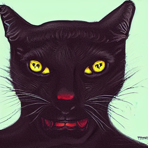 Threateningly Supposed Evil Anthropomorphic Black Cat  Illus...