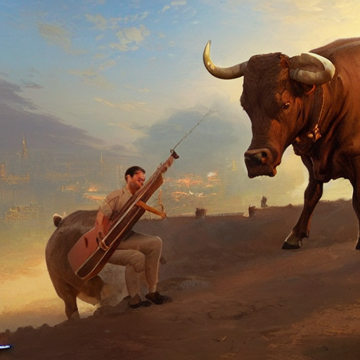 A Bull Plays The Balalaika By Greg Rutkowski And Thomas Kink...