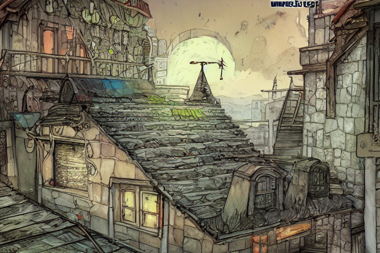 Photo Cartoon Bd Illustration Comic Manga Painting Of Roofto...