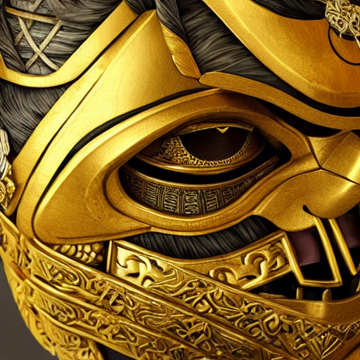 A Luxurious Black And Gold Samurai Helmet, Close - Up Photo,...